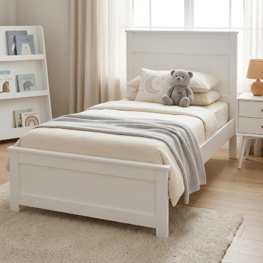 Solid White Wooden Toddler & Kids Bed Frame (4x6 ft) | Modern Nursery Furniture