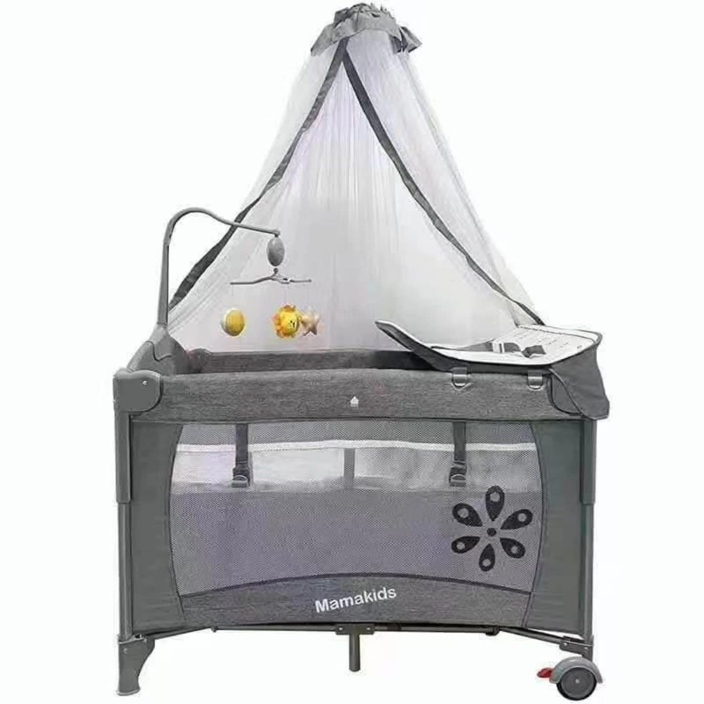 Mama Kids Foldable Portable Baby Playpen with Changing Mat – Grey