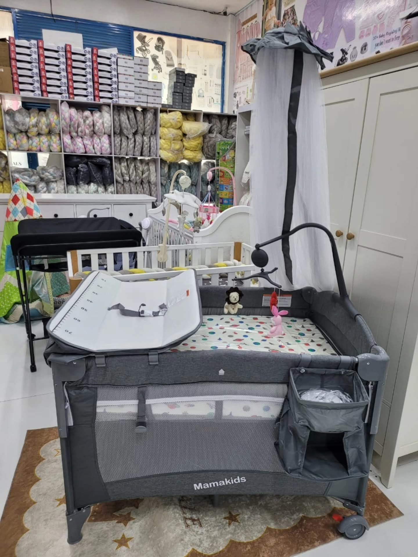 Mama Kids Foldable Portable Baby Playpen with Changing Mat – Grey
