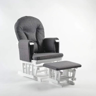 Nursery Glider Chair & Ottoman Set – White Frame with Dark Grey Cushions