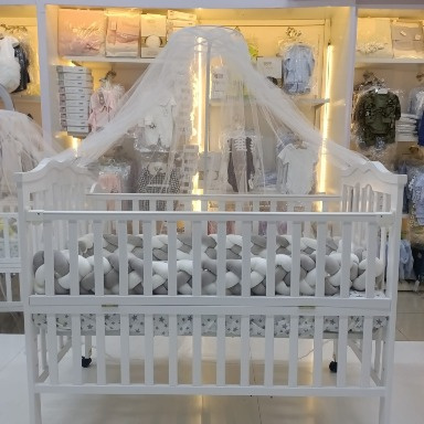 White Wooden Baby Co-Sleeper Crib with Mosquito Net