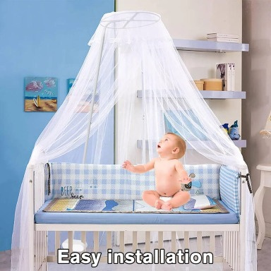 Baby Cot / Crib Mosquito Net with Half Stand – Plain White
