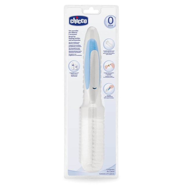Chicco 3-in-1 Bottle Brush Set for Baby Bottles